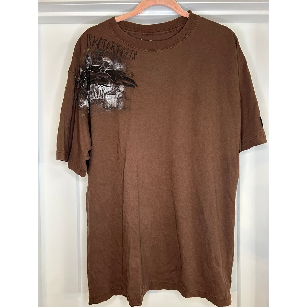Chase Authentics JR Motorsports Nascar Racing Brown Mens Large Tshir Skull Roses